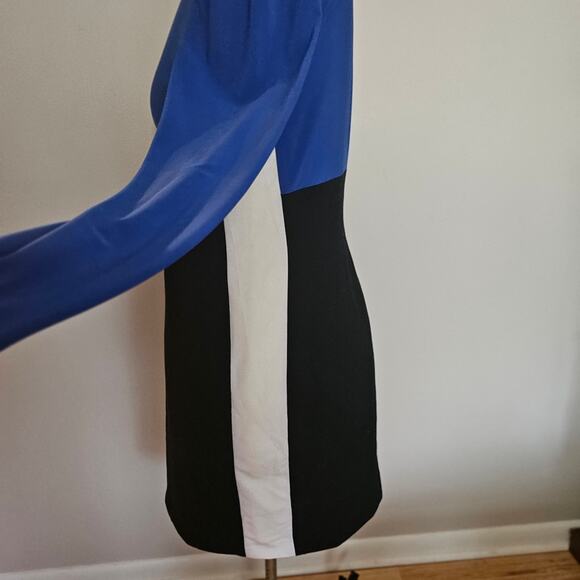 Ralph Lauren Blue and Black Long Sleeve Body Con Color Block Dress Size Med - Picture 4 of 10